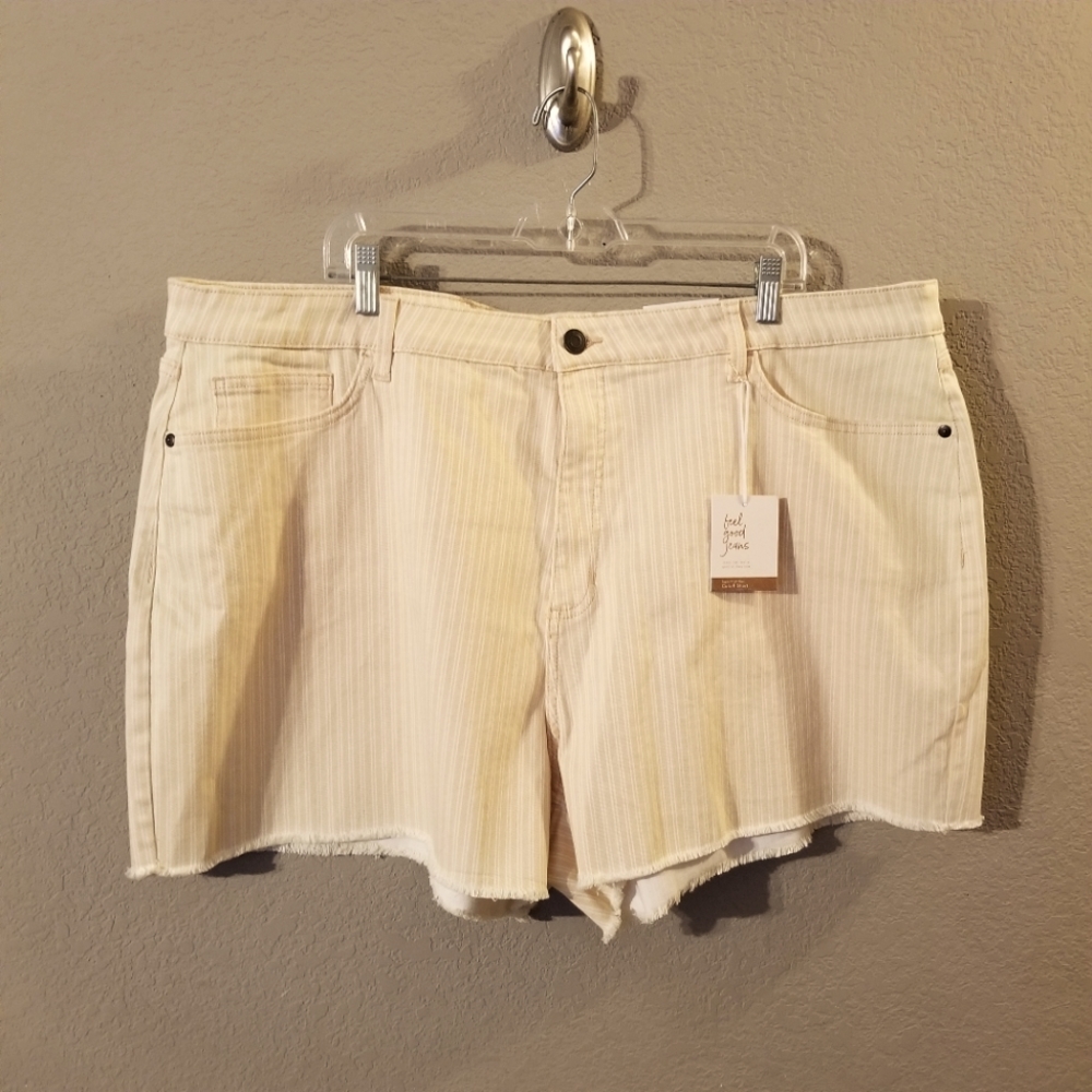 LC Lauren Conrad New Womens Peach/White Striped Cut Off Denim Shorts Size 24W
